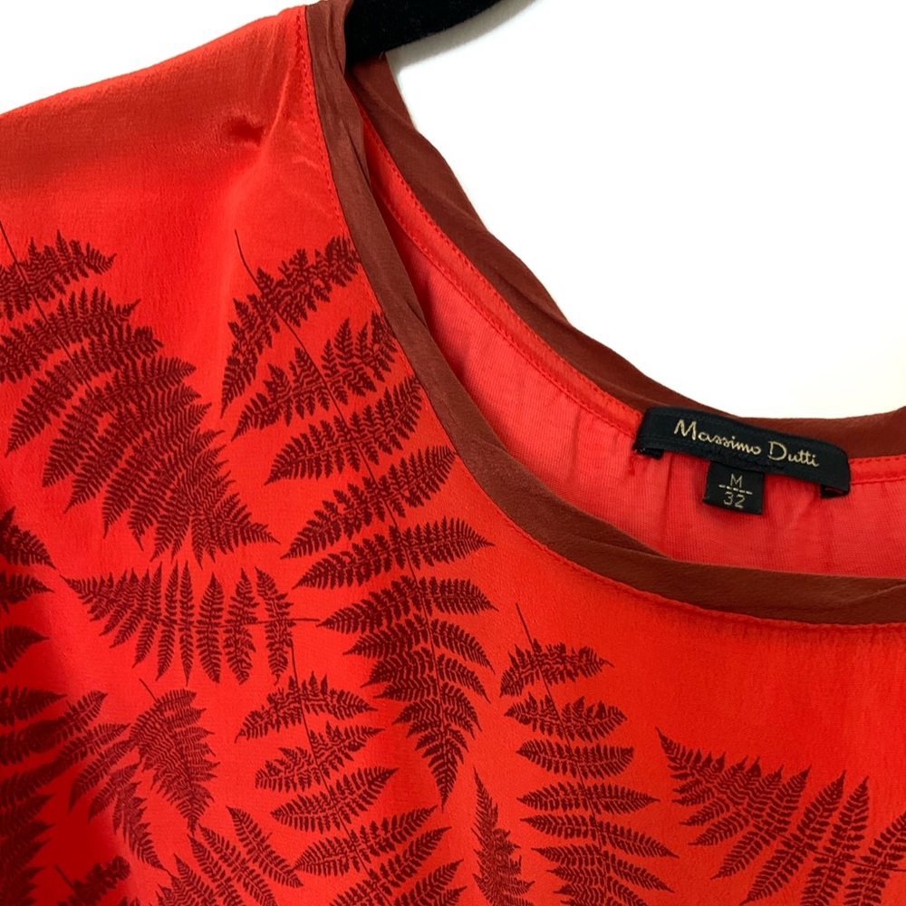 MASSIMO DUTTI RED MULBERRY SILK LEAF PRINT
